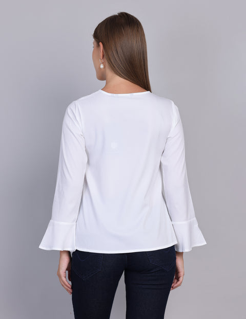Wearhouse Women's White Woven Slim Fit Cotton Top