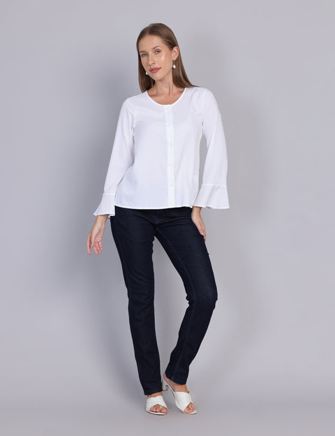 Wearhouse Women's White Woven Slim Fit Cotton Top