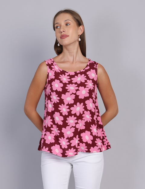 Wearhouse Women's Wine Woven Slim Fit Cotton Top