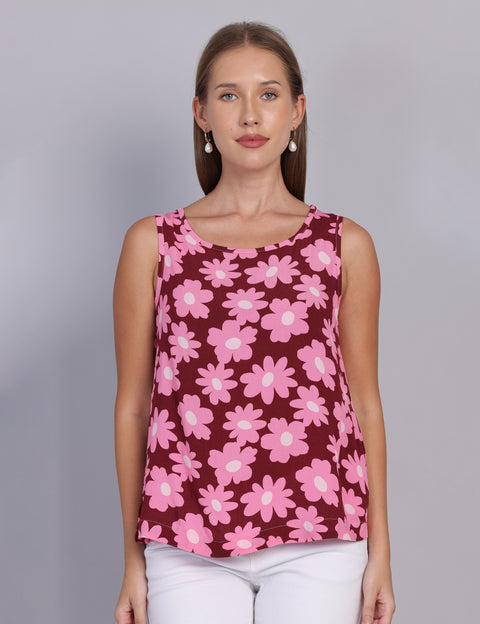 Wearhouse Women's Wine Woven Slim Fit Cotton Top