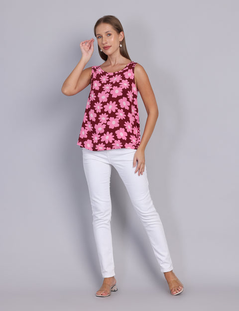 Wearhouse Women's Wine Woven Slim Fit Cotton Top