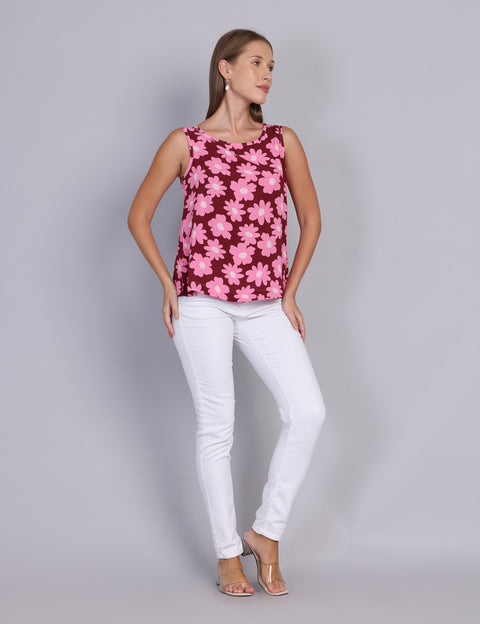 Wearhouse Women's Wine Woven Slim Fit Cotton Top