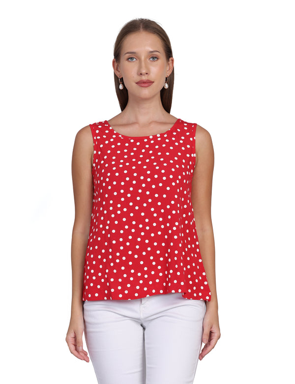 Wearhouse Women's Red Woven Slim Fit Cotton Top