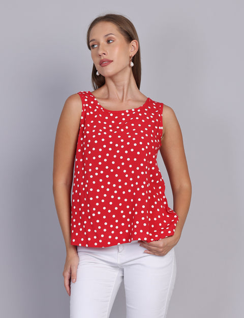 Wearhouse Women's Red Woven Slim Fit Cotton Top
