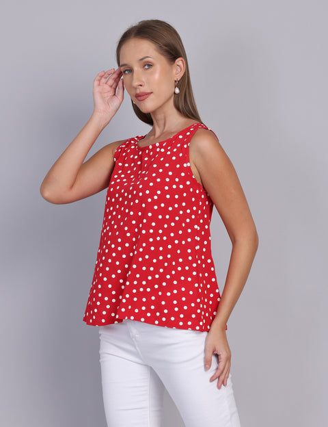 Wearhouse Women's Red Woven Slim Fit Cotton Top