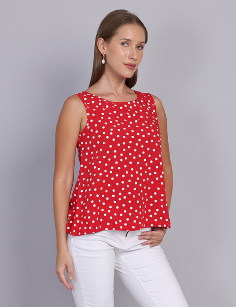 Wearhouse Women's Red Woven Slim Fit Cotton Top