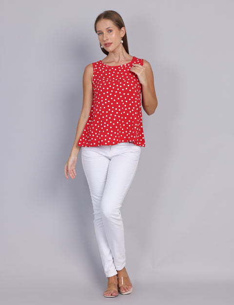 Wearhouse Women's Red Woven Slim Fit Cotton Top