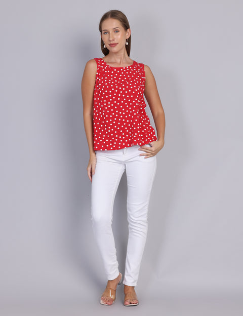 Wearhouse Women's Red Woven Slim Fit Cotton Top