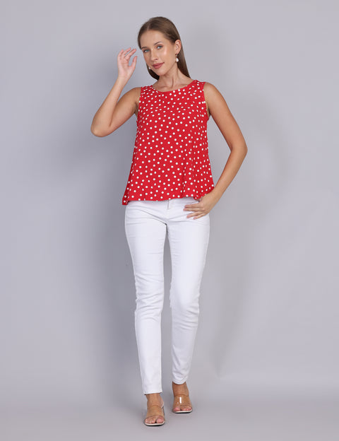 Wearhouse Women's Red Woven Slim Fit Cotton Top