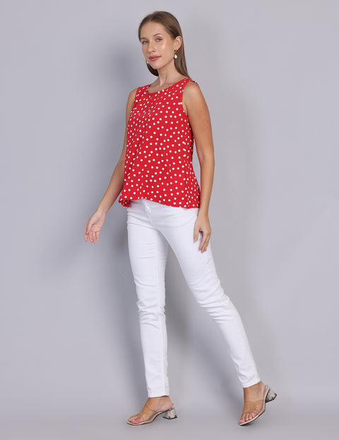 Wearhouse Women's Red Woven Slim Fit Cotton Top