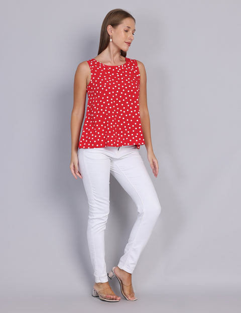 Wearhouse Women's Red Woven Slim Fit Cotton Top