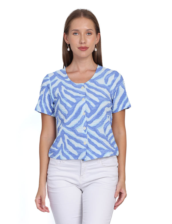 Wearhouse Women's Blue Woven Slim Fit Cotton Top