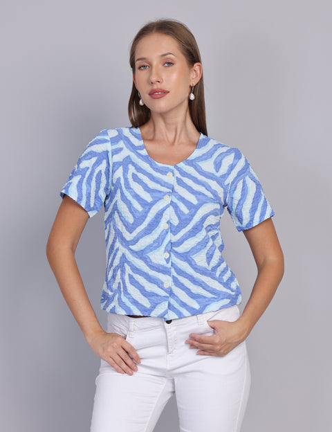 Wearhouse Women's Blue Woven Slim Fit Cotton Top