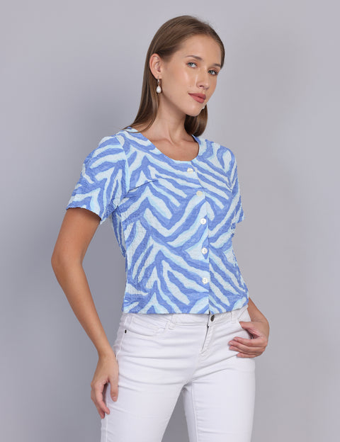 Wearhouse Women's Blue Woven Slim Fit Cotton Top