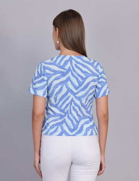 Wearhouse Women's Blue Woven Slim Fit Cotton Top