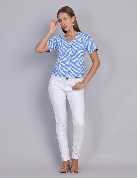 Wearhouse Women's Blue Woven Slim Fit Cotton Top