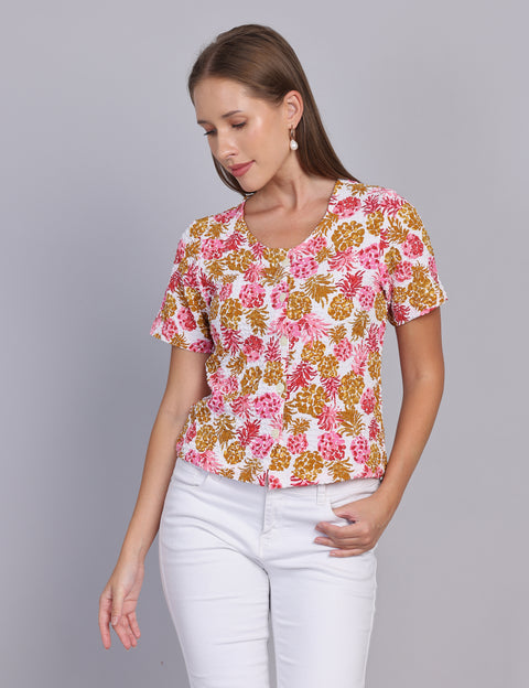Wearhouse Women's Pink Woven Slim Fit Cotton Top