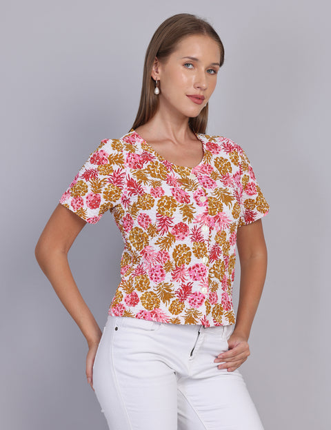 Wearhouse Women's Pink Woven Slim Fit Cotton Top