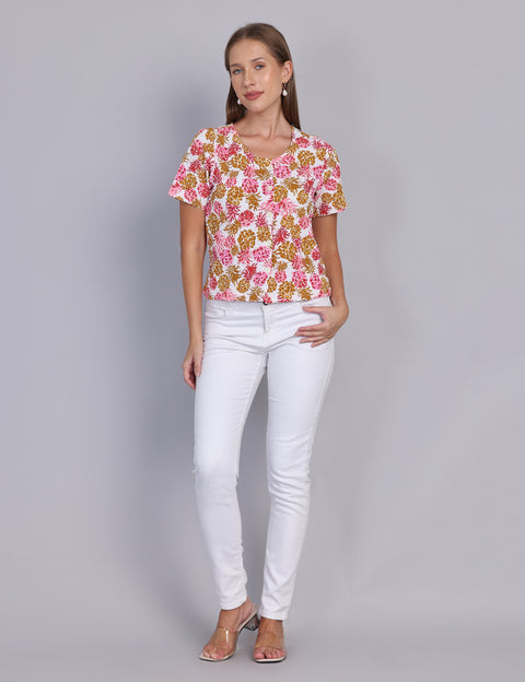 Wearhouse Women's Pink Woven Slim Fit Cotton Top