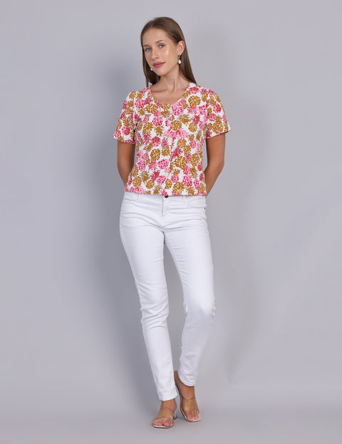 Wearhouse Women's Pink Woven Slim Fit Cotton Top