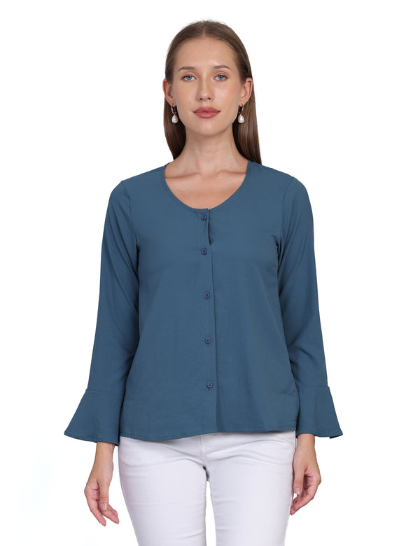 Wearhouse Women's Teal Woven Slim Fit Cotton Top