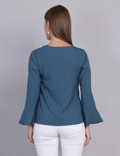 Wearhouse Women's Teal Woven Slim Fit Cotton Top