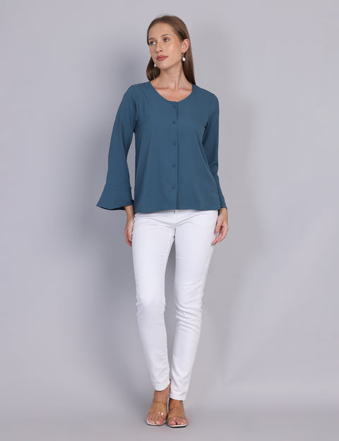 Wearhouse Women's Teal Woven Slim Fit Cotton Top