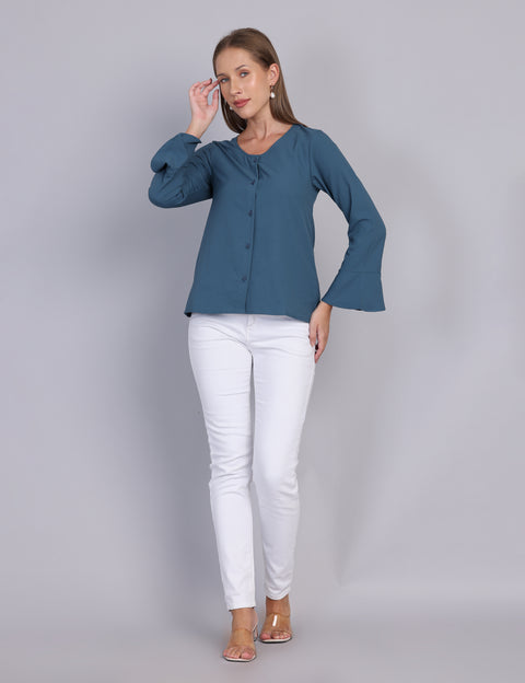 Wearhouse Women's Teal Woven Slim Fit Cotton Top