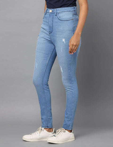 Women's Light Blue High Waist Skinny Fit Distressed Jeans