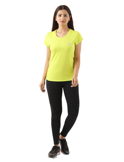 Women's Yellow Slim Fit Athleisure Crew Neck T-Shirt