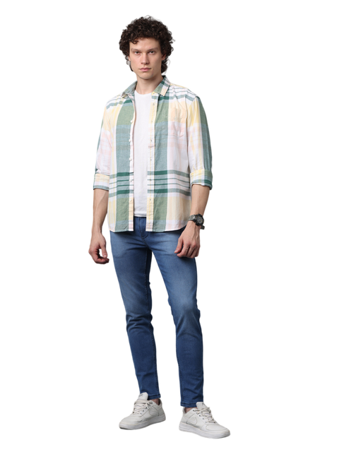 Men's Long Sleeve Checkered Slim Fit Casual Shirt