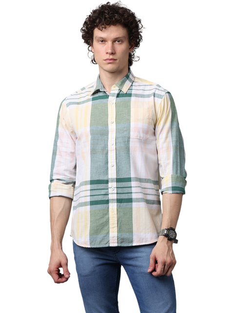 Men's Long Sleeve Checkered Slim Fit Casual Shirt