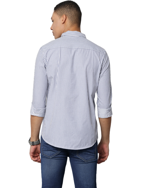 Men's Blue Striped Full Sleeve Casual Shirt