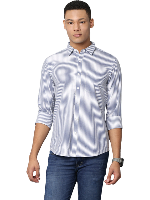 Men's Blue Striped Full Sleeve Casual Shirt