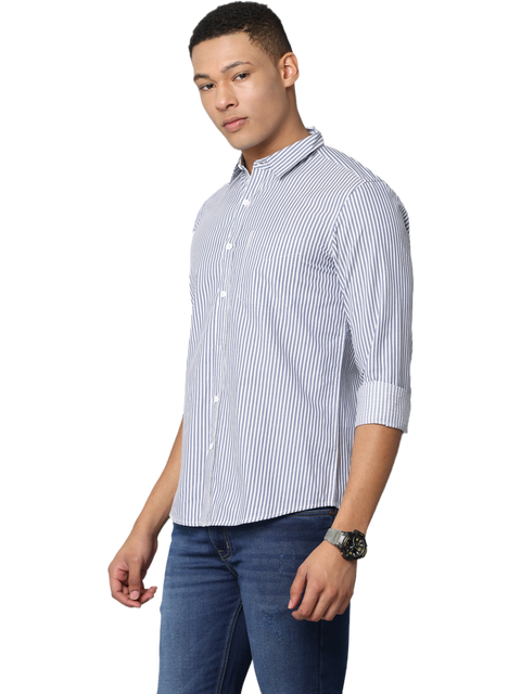 Men's Blue Striped Full Sleeve Casual Shirt