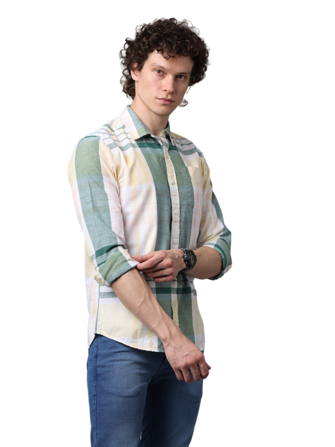 Men's Long Sleeve Checkered Slim Fit Casual Shirt