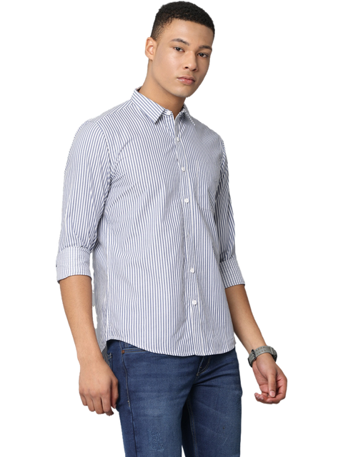 Men's Blue Striped Full Sleeve Casual Shirt