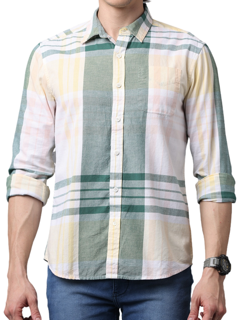 Men's Long Sleeve Checkered Slim Fit Casual Shirt