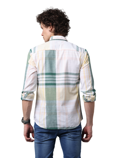 Men's Long Sleeve Checkered Slim Fit Casual Shirt