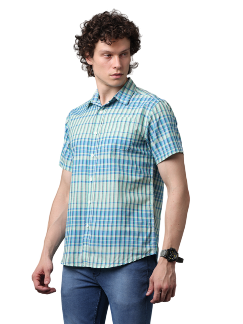 Men's Half Sleeve Checked Slim Fit Casual Shirt