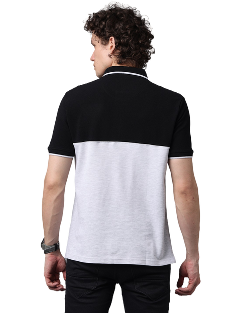 Men's Black/Grey Short Sleeve Polo T-Shirt with Contrast Stripes, Cut and Sew