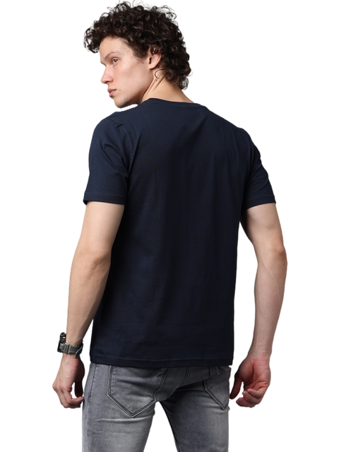 Men's Navy Blue Printed Round Neck T-Shirt