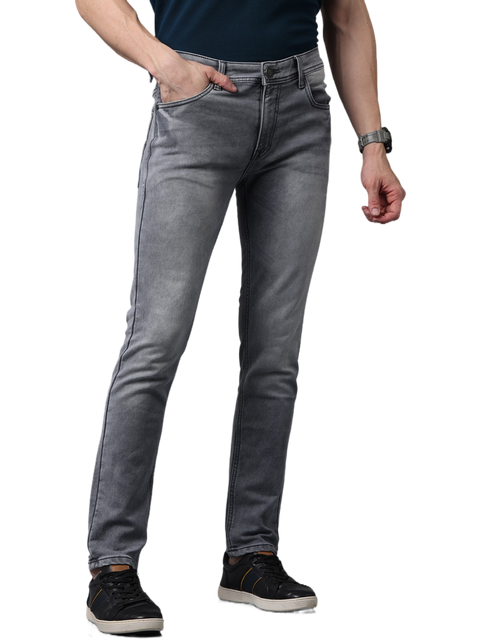 Men's Grey Slim Fit Strechable Faded Denim Jeans