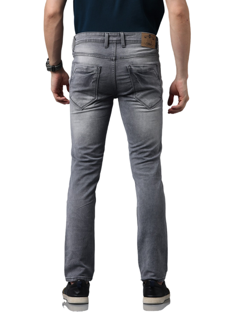 Men's Grey Slim Fit Strechable Faded Denim Jeans