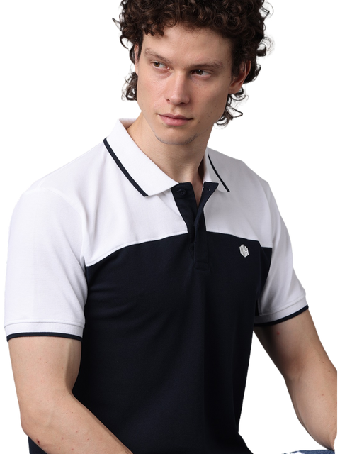 Men's Short Sleeve White/Navy Cut and Sew Polo T-Shirt