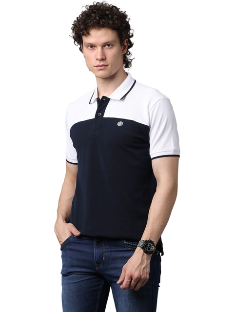 Men's Short Sleeve White/Navy Cut and Sew Polo T-Shirt