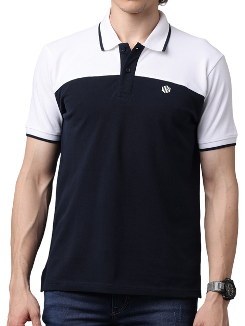 Men's Short Sleeve White/Navy Cut and Sew Polo T-Shirt