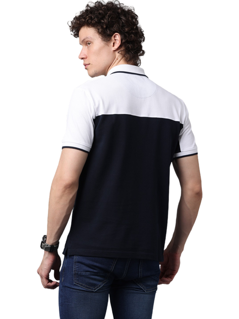 Men's Short Sleeve White/Navy Cut and Sew Polo T-Shirt