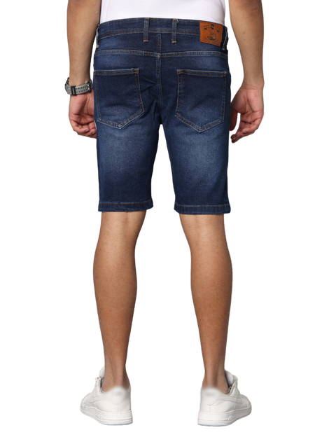 Men's Dark Blue Slim Fit Strechable Denim Shorts