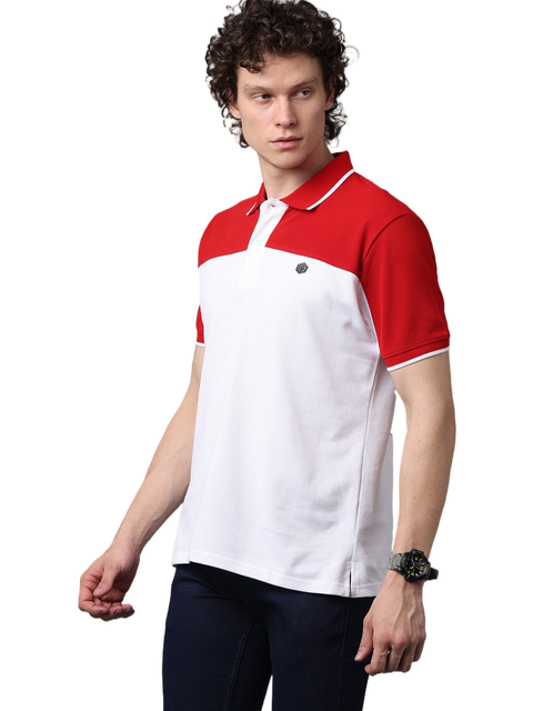 Men's Short Sleeve Cut and Sew Polo T-Shirt, Red and White